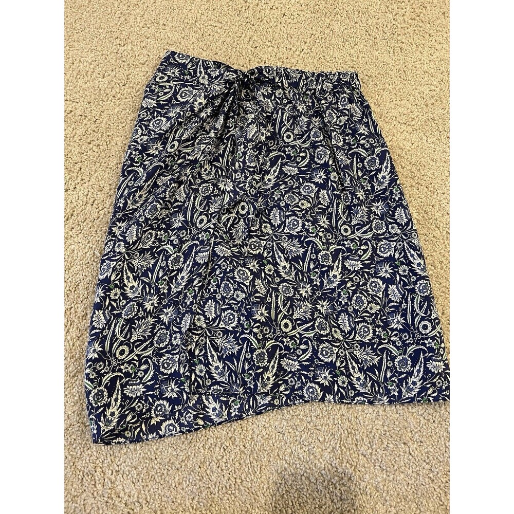 Nora Noh Silk Skirt Women's 4 Blue Floral Wrap Lined Skirt Vintage 90s
